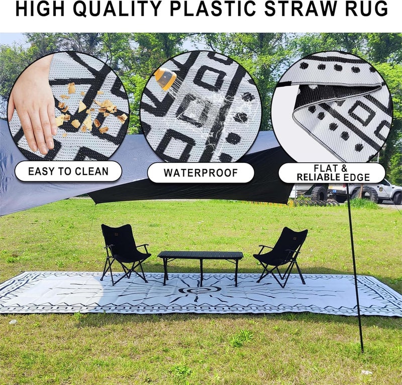 CircleRoad RV Outdoor Rug, 9' × 12' Plastic Straw Waterproof Rugs Lightweight Reversible RV Mat Outdoor Patio Rug with Storage Bag for Outside Camper Under Awning Backyard, Sun Print - Image 5